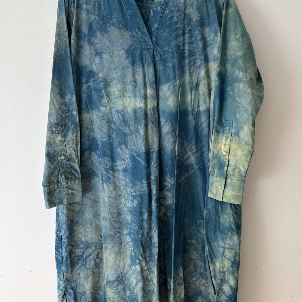 Indigo Tie-Dye Long Sleeve Dress
